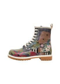 DOGO Damen Schnürboots "Boots Bear And Flowers Damen Boots / Female", Gr. 37, beige, Lederimitat, Schuhe, Vegan