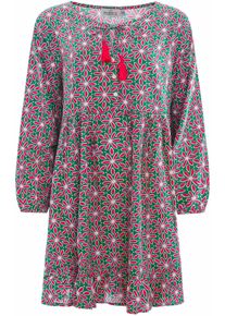 Zwillingsherz Damen Blusenkleid, grün, casual, Gr. SM, gemustert, mehrfarbig, Obermaterial: 100% Viskose, Kleider, mit Bindebändern