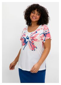 sheego Damen T-Shirt "Große Größen", beige, feminin, Gr. 40, bedruckt, Obermaterial: 50% Baumwolle, 50% Modal, Shirts, mit weitem Rundhals und großem