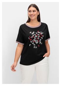 sheego Damen T-Shirt "Große Größen", schwarz, casual, Gr. 46, bedruckt, Obermaterial: 50% Baumwolle, 50% Modal, Shirts, mit Grafik-Frontprint und
