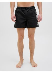 Jack & Jones JACK & JONES Herren Badeshorts "JPSTMAUI JJSWIM SPLICE LOGO AKM SN", schwarz, modisch, Gr. M, bedruckt, Web, Recycling-Polyester, Badehosen