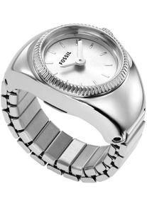 Fossil Damen Uhrenring "WATCH RING", silber, Armbanduhren, Quarzuhr, Damenuhr, analog, Edelstahl, Flexband, Zugband