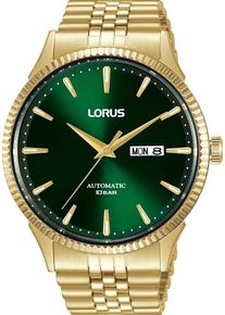 Lorus Herren Automatikuhr, gold, Armbanduhren, Armbanduhr, Herrenuhr, Datum, Edelstahlarmband, bis 10 bar wasserdicht