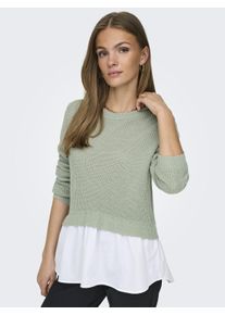Only Damen Rundhalspullover "ONLVIVIANA LS MIX O-NECK CC KNT", grau, modisch, Gr. XS, unifarben mit Farbeinsatz, Strick, Obermaterial: 100%