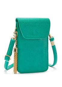 Lascana Damen Umhängetasche "Handytasche", grün, Lederimitat, unifarben, Strukturmuster, geprägtes Muster, kontrastfarbene Details, Taschen, mit