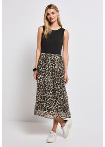 Street One Damen Midikleid, schwarz, casual, Gr. 42, animal-print, Rippware, Jersey, Obermaterial: 97% Viskose, 3% Elasthan, Kleider, mit animal Print