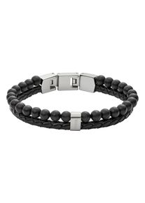 Fossil Armband "JF02763040", Edelstahl-Leder, schwarz, Edelstahl, Leder, Armbänder