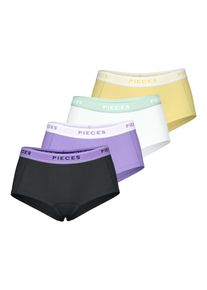 Pieces Damen Hipster "PCLOGO LADY 4 PACK SOLID NOOS BC", Gr. XS, lila, Jersey, Obermaterial: 95% Baumwolle, 5% Elasthan, unifarben, Unterhosen