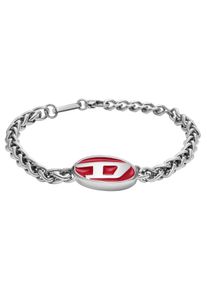 Diesel Armband "Schmuck Edelstahl Armschmuck Zopfkette Panzerkette RED ENAMEL", Edelstahl, rot, Edelstahl, Armbänder