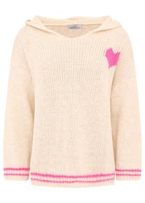 Zwillingsherz Damen Kapuzenpullover ""Herz"", beige, modisch, unifarben mit Farbeinsatz, Strick, Obermaterial: 60% Polyamid, 24% Polyester, 8% Wolle,