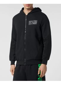 Plein Sport Herren Kapuzensweatjacke "Sweatjacke mit Kapuze"0227, schwarz, grünfluo, Gr. L, Obermaterial: 88% Baumwolle, 12% Polyester; Futter: 100%