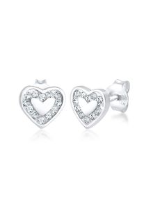 Elli Damen Paar Ohrstecker "Ohrstecker Herz Glas Kristalle Weiß 925 Sterling Silber", silber, Silber 925 (Sterlingsilber), Ohrringe