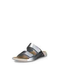 Ecco Damen Pantolette "COZMO W", Gr. 38, silber, Leder, sportlich, Schuhe, Sommerschuh, Schlappen mit zwei Klettverschlussriemen