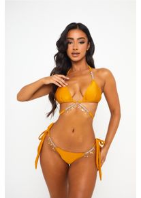 MODA MINX Damen Bikini-Hose "Seychellen Seestern", gelb, Gr. S, unifarben, 100% Polyester, Badehosen, mit seitlicher Bindung und funkelnden Anhängern