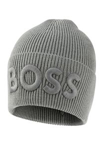 BOSS Orange Damen Beanie "Afox_R", grau, casual, unifarben, Rippstrick, Wollmischung, Mützen, mit 3D Logostickerei