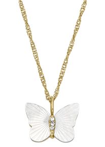 Fossil Damen Kette mit Anhänger "Schmetterling, JEWELRY, JF04424710", Edelstahl, L: 46,5cm, weiß, Edelstahl, Halsketten, mit Zirkonia (synth.) - mit