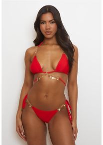 MODA MINX Damen Bikini-Hose "Valentina", rot, Gr. S, unifarben, 82% Polyamid, 18% Elasthan, Badehosen, mit seitlicher Bindung und funkelnden Anhängern