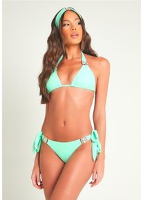 MODA MINX Damen Bikini-Hose "Amour", grün, Gr. S, unifarben, 82% Polyamid, 18% Elasthan, Badehosen, mit seitlicher Bindung und Steinbesatz