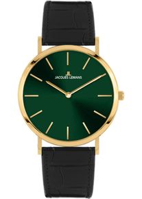 Jacques Lemans Damen Quarzuhr "Nizza", schwarz, Armbanduhren, Armbanduhr, Damenuhr, Lederarmband, Glas mit Saphirbeschichtung