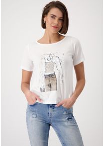 monari Damen Rundhalsshirt, weiß, modisch, Gr. 46, unifarben, bedruckt, gemustert, Jersey, Obermaterial: 50% Baumwolle, 50% Modal, Shirts, mit