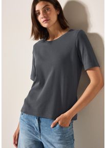 Cecil Damen T-Shirtvolcanic grau, casual, Gr. M, unifarben, Strukturmuster, Feinripp, Obermaterial: 95% Baumwolle, 5% Elasthan, Shirts, mit feiner