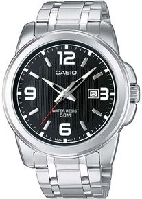 Herren Quarzuhr, silber, CASIO TIMELESS COLLECTION, Armbanduhren, Armbanduhr, Herrenuhr, analog, Datum, Lederarmband