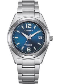 Citizen Damen Solaruhr, silber, Armbanduhren, Armbanduhr, Damenuhr, Titanarmband, Datum, Leuchtzeiger