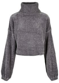 Urban Classics Damen Sweatshirt "Urban Classics Damen Ladies Short Chenille Turtleneck Sweater", grau, Gr. 5XL, unifarben, 100% Polyester, Sweatshirts