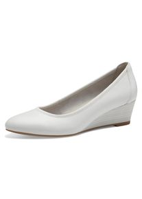 Tamaris Damen Pumps, Gr. 39, weiß, Leder, elegant, Schuhe, Keilabsatz, Halbschuh, Schlupfschuh mit komfortablem Elastikeinfass