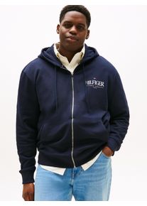 Tommy Hilfiger Big & Tall Herren Kapuzensweatjacke "BT-HILFIGER STACKED HOODED ZIP-B", blau, casual, Gr. XXL, TOMMY HILFIGER BIG & TALL, unifarben, Sweatware, Obermaterial: