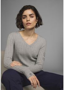 Kangaroos Damen V-Ausschnitt-Pullover, grau, casual, Gr. 48, unifarben, Rippstrick, Obermaterial: 100% Baumwolle, Pullover, in breit geripptem