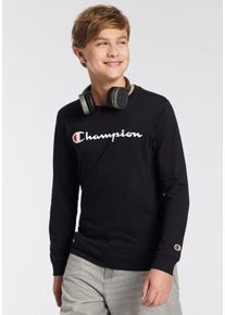 Champion Kinder Langarmshirt, schwarz, sportlich, Gr. L, unifarben, Single Jersey, Obermaterial: 100% Baumwolle, Shirts, für Kinder