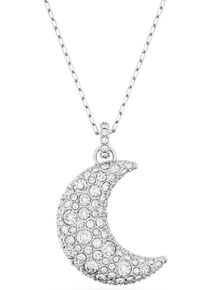 Swarovski Damen Kette mit Anhänger "Sublima Luna Halbmond, 5666181", Metall, L: 47cm B: 18,6mm, silber, Metall, B:18,6mm, Halsketten, mit Swarovski