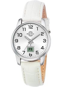 MASTER TIME Damen Funkuhr "Basic", weiß, Armbanduhren, Armbanduhr, Damenuhr, Datum, Leuchtzeiger, Lederarmband