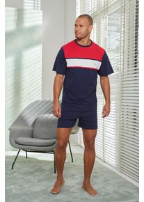 H.I.S. H.I.S Herren Pyjama, Gr. 44, weiß, Jersey, Obermaterial: 100% Baumwolle, unifarben mit Farbeinsätzen, Basic, Homewear-Sets, Schlafanzug mit breitem