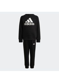 Kinder Trainingsanzug "ESSENTIALS LOGO FRENCH TERRY JOGGINGANZUG", schwarz-weiß, sportlich, Gr. 104, adidas Sportswear, Obermaterial: 70% Baumwolle,