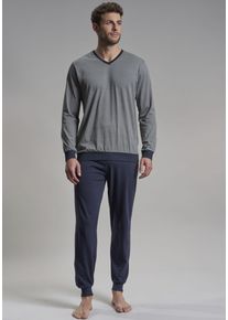 Bugatti Herren Pyjama "Genua", Gr. 52, blau, Single Jersey, Obermaterial: 100% Baumwolle, unifarben, gemustert, casual, Homewear-Sets, mit modischem