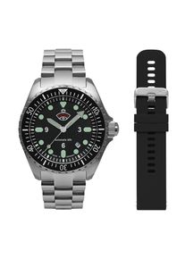 RUHLA Herren Automatikuhr "NVA Kommando Minentaucher", silber, Armbanduhren, Herrenuhr, Datum, Leuchtzeiger, Saphirglas, Made in Germany