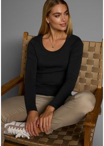 Flashlights Damen Langarmshirt, schwarz, Basic, Gr. 48, unifarben, Obermaterial: 100% Baumwolle, Shirts, Langarm, figurbetont, unifarben,