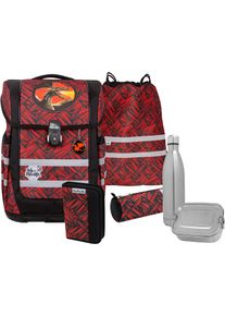 McNeill Kinder Schulranzen "Ergo Compacto, Zack", rot, Polyester, Rucksäcke, inkl. Federmäppchen, Turnbeutel, Schlamperrolle & Motivmagnet