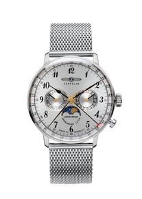 Zeppelin Herren Multifunktionsuhr "LZ 129 Hindenburg Moonphase", silber, Armbanduhren, Armbanduhr, Herrenuhr, Mondphase, Made in Germany,