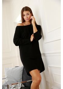 Lascana Damen Strickkleid, Gr. 32, schwarz, Rippstrick, Obermaterial: 50% Baumwolle, 50% Polyacryl, unifarben, casual, Kleider, mit U-Boot-Ausschnitt