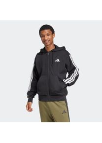 Herren Sweatshirt "M 3S FL FZ HD", schwarz-weiß, sportlich, Gr. L, adidas Sportswear, Obermaterial: 55% Baumwolle, 36% Polyester, 9% Viskose,