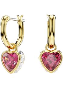 Swarovski Damen Paar Creolen "Stilla Drop, Herz, 5684760", Metall, rosa, Metall, Ohrringe, mit Swarovski Kristall - Einhänger abnehmbar