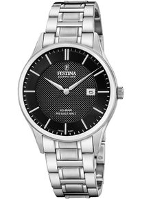 Festina Damen Quarzuhrsilberfarben, schwarz, Armbanduhren, Armbanduhr, Damenuhr, Herrenuhr, Swiss Made, Edelstahlarmband, Datum