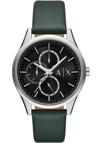 Armani Exchange Herren Multifunktionsuhr, grün, Armbanduhren, Armbanduhr, Herrenuhr, Lederarmband, analog, Tag, Wochentag