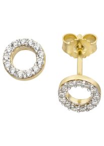 Jobo Damen Paar Ohrstecker, Gelbgold 375, gelb, Gelbgold 375, Ohrringe, rund 375 Gold bicolor mit 26 Zirkonia