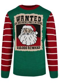 Urban Classics Herren Rundhalspullover "Urban Classics Herren Wanted Christmas Sweater", grün, casual, Gr. L, mehrfarbig, 100% Polyacryl, Pullover
