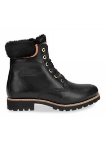 Panama Jack Damen Winterboots, Gr. 42, schwarz, Nappaleder, Lammfell, klassisch, Schuhe, Schnürboots, Stiefelette mit Logoprägung