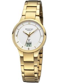 Regent Uhren REGENT Damen Funkuhrgoldfarben, weiß, Armbanduhren, Quarzuhr, Armbanduhr, Damenuhr, Datum, Edelstahlarmband